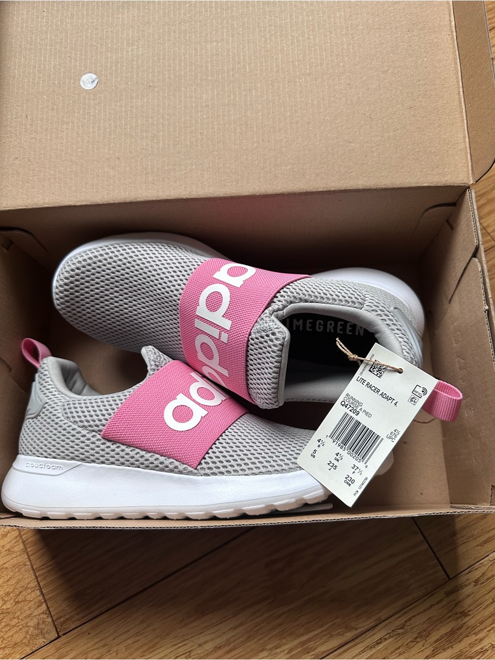 adidas Kids Slip-On Sneakers in Pink & Light Gray Adidas Lite Racer Adapt 4.0 K
